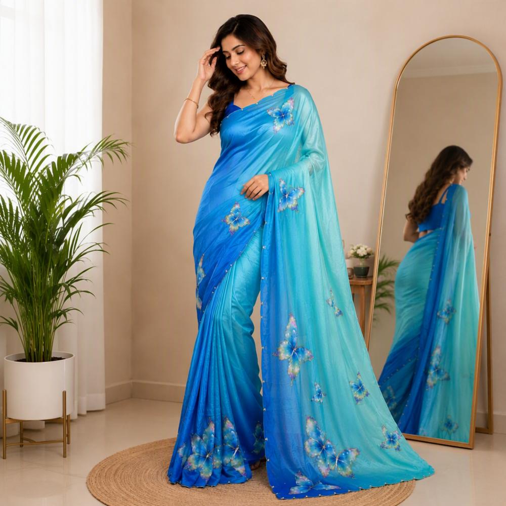 Rangoli Crush Saree with Pearl & Cutdana Handwork and Cutwork Border