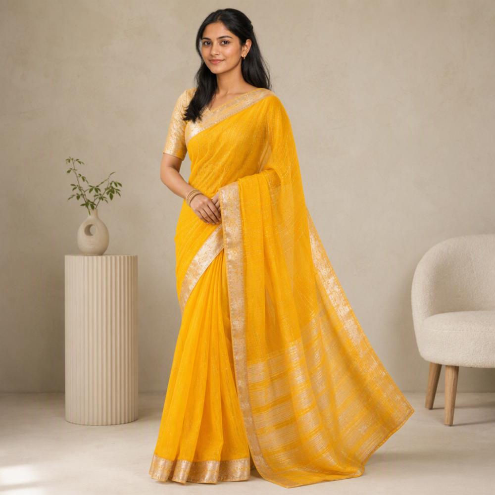 Sunshine Yellow Soft Organza Saree
