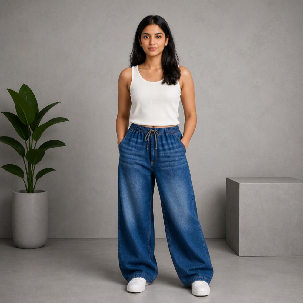 Womenâs High-Rise Blue Cotton Denim Jeans