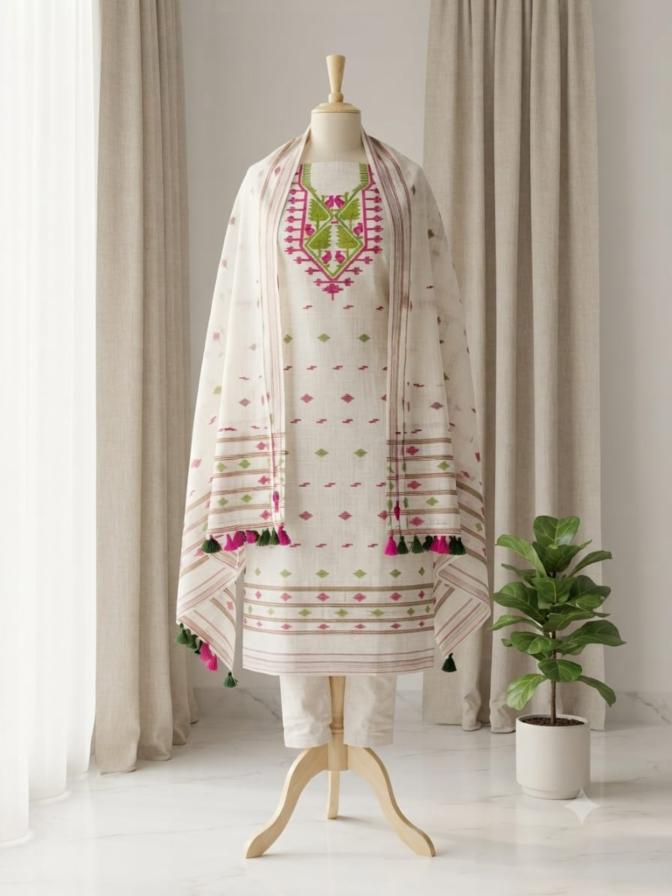 Handloom Jamdani Unstitched Salwar Suit Set two piece 