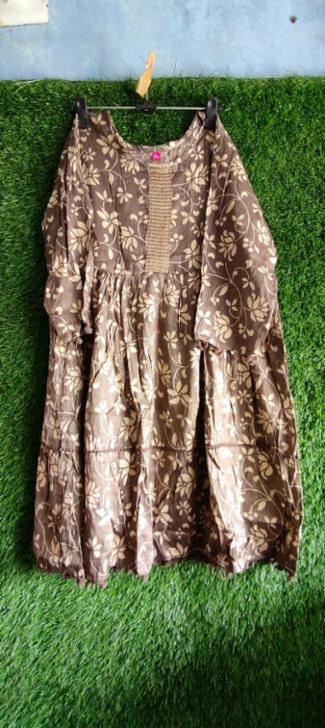 Elegant Brown Floral Print Short Kurti
