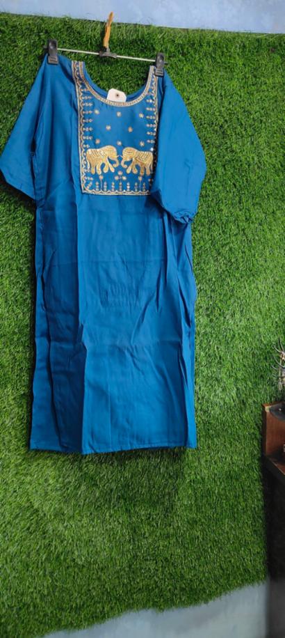 Royal Blue Elephant Embroidered Kurti Set