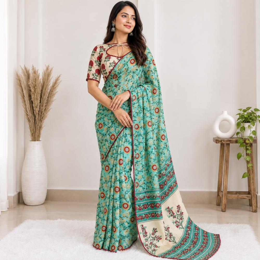 Soft Georgette Saree with Running Blouse and GPO Lace Border
