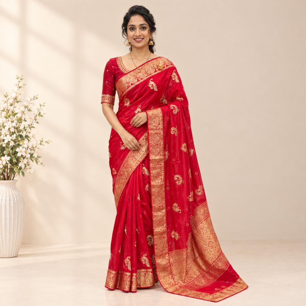Pure HO Silk Zari Woven Saree with Multicolor Shaded Body and Contrast Upada Silk Blouse