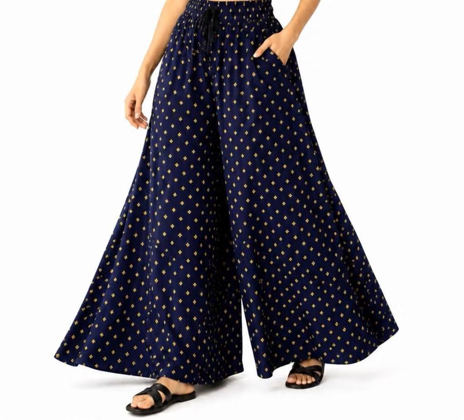 Women's Rayon Gold Print Palazzo NAVY COLOR