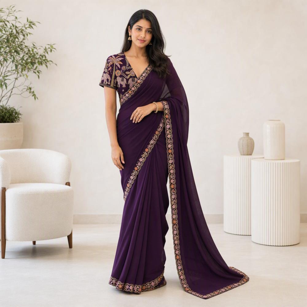Star Georgette Saree with Multi Embroidery Sequins Work