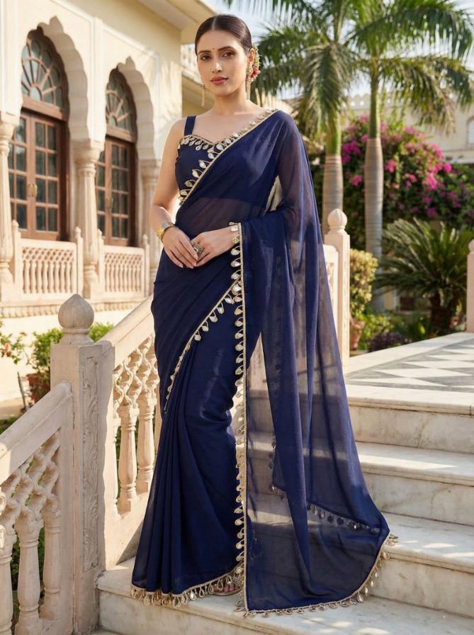 Women navy blue saree