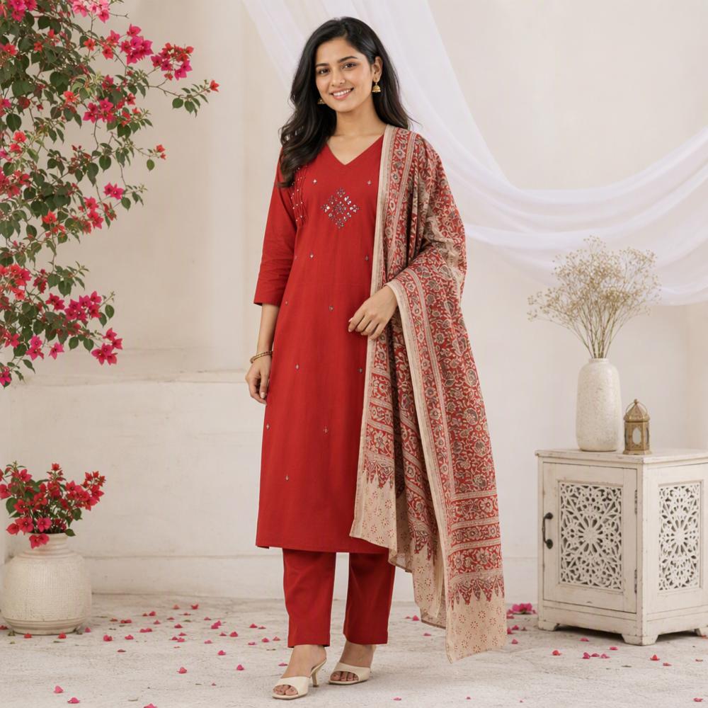 Womenâs Elegant Kurti Pant & Dupatta Set