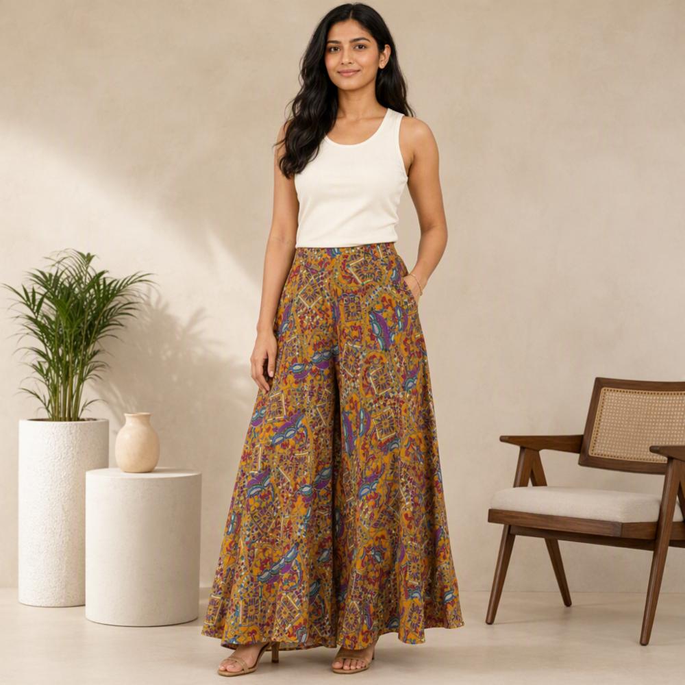 Women's Boho Printed Wide-Leg Flare Palazzo Pants
