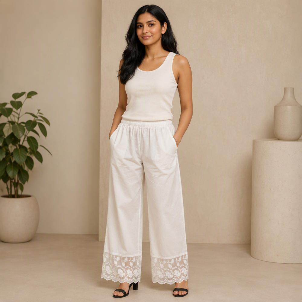 Women's Cotton Net Lace Flared Palazzo Trouser