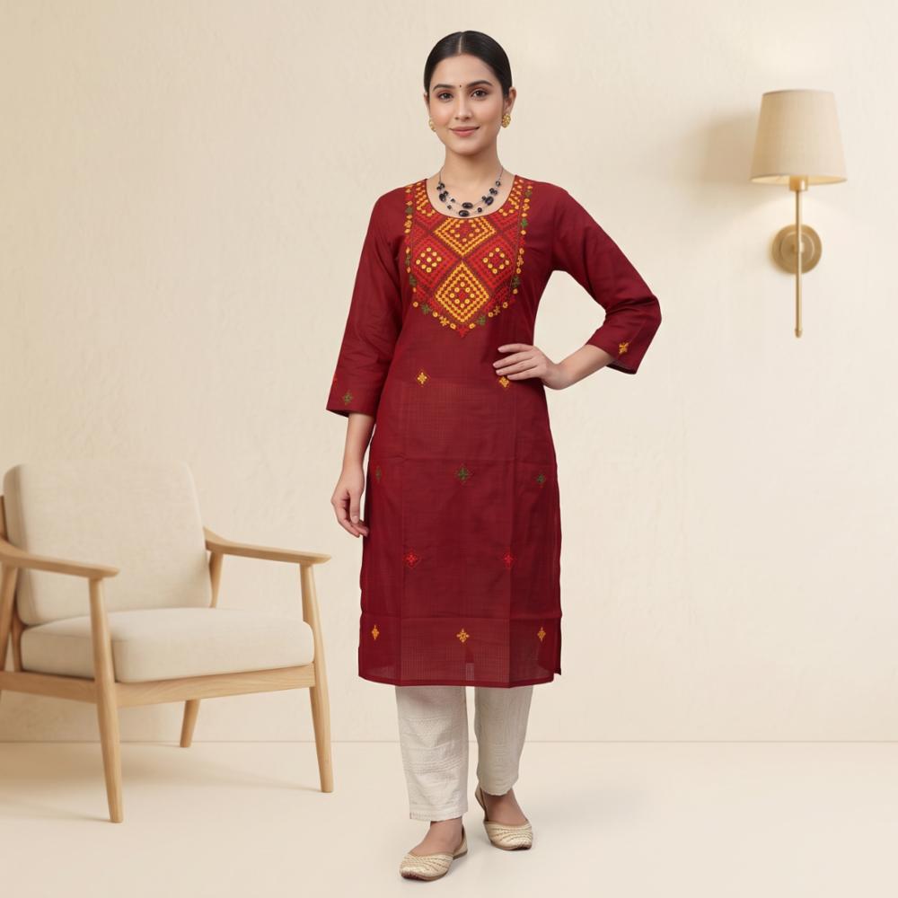 Pure Cotton Kurti with Pure Gujarati Stitch and Hand Work!