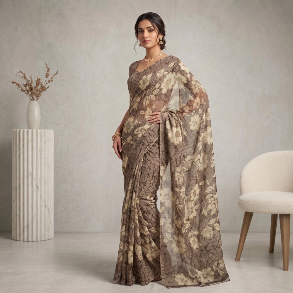 Fancy Casual Floral Printed Semi Georgette Saree With Blouse