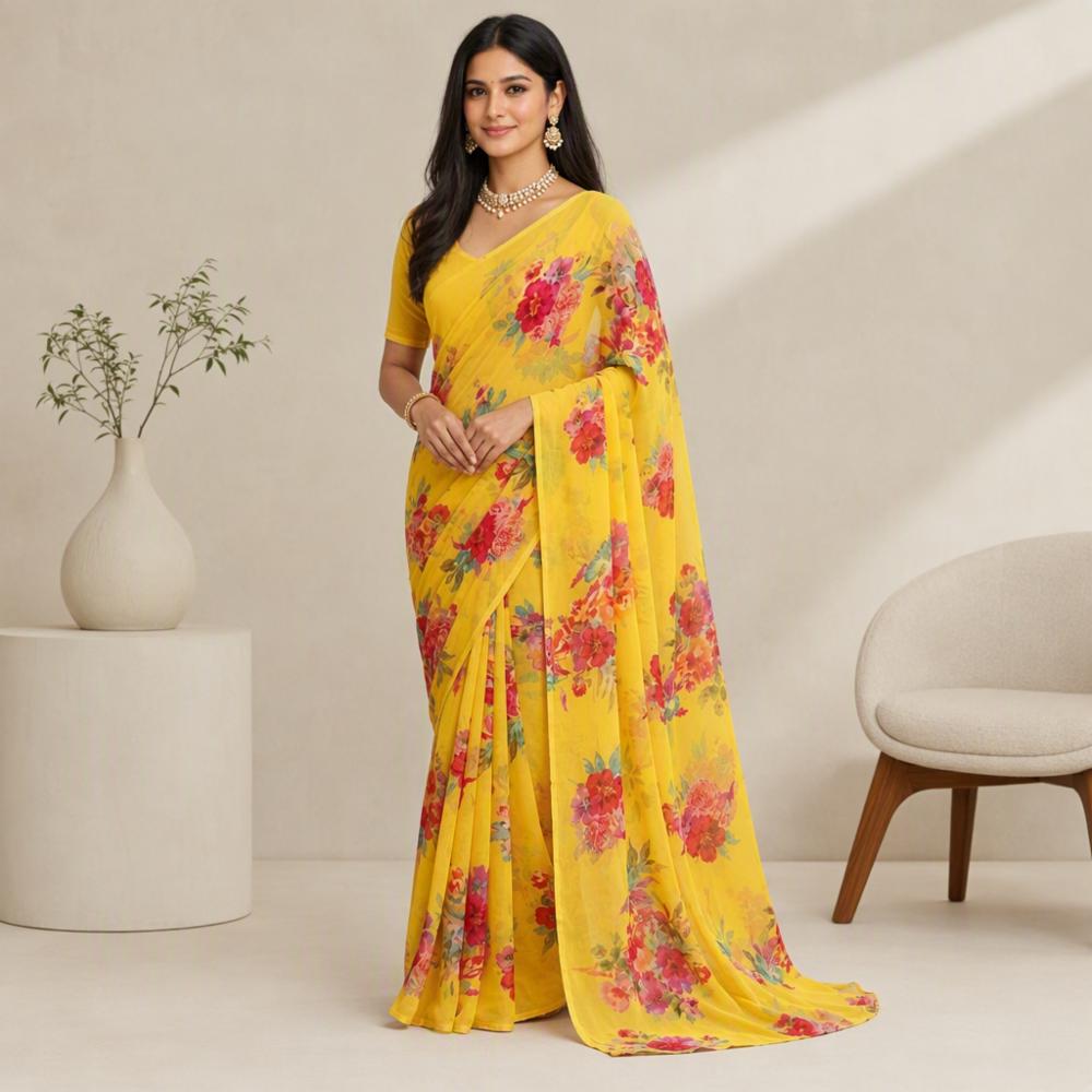Fancy Printed semi Georgette Saree with Blouse