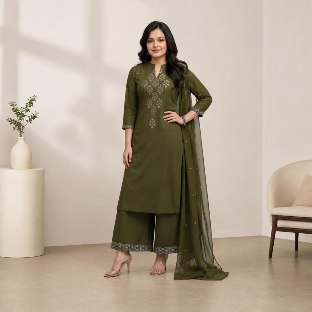 Premium Cotton 60x60 Jaipuri Kurta Set with Embroidery