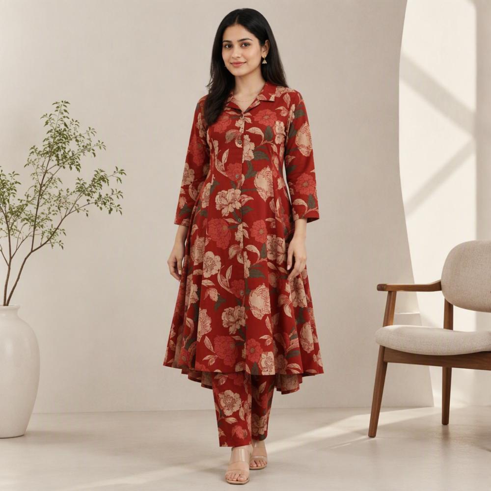 Womenâs Rayon Floral Printed Kurta Pant Set