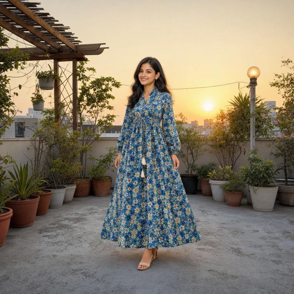 Floral Printed Gown Dress for Women
