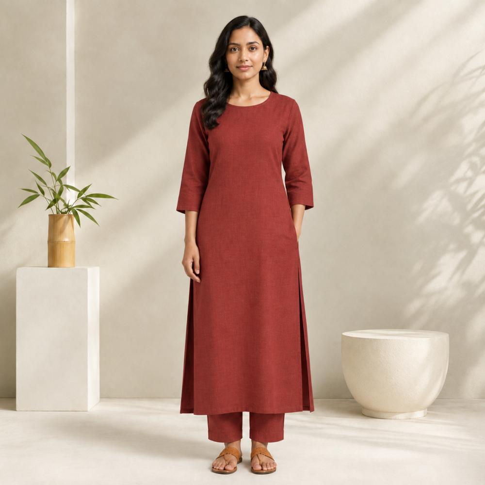 Womenâs Cotton Slub Kurta Pant Set With Detailing (9 Colours, M-3XL)