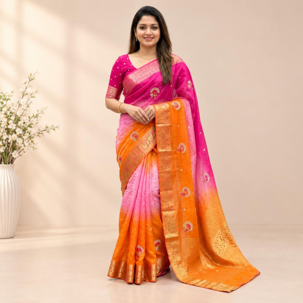 Pure Ho Silk Zari Fabric Saree with Upada Silk Butti Blouse