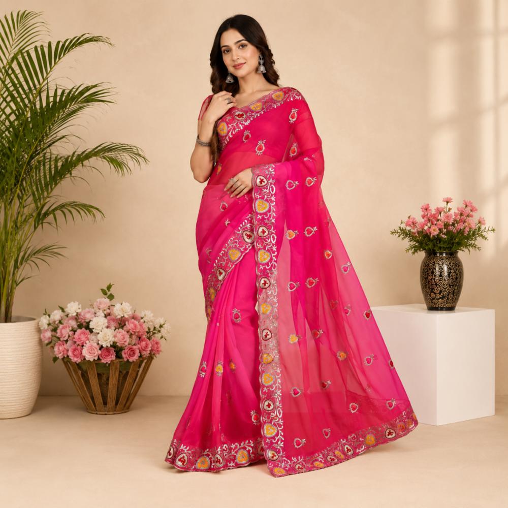 Multi Shaded Royal Georgette Saree with Pittan and Kasab Work