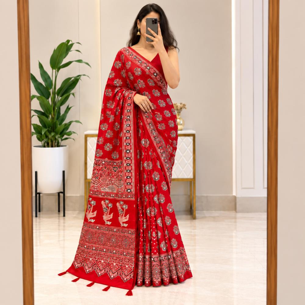 Super Hit Design Real Mirror Work Semi Gajji Silk Saree