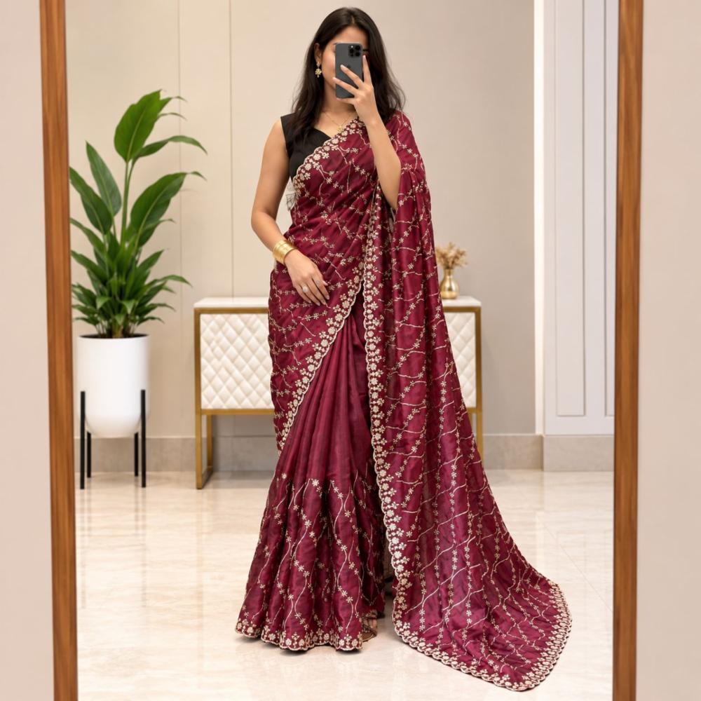 Multi Embroidered Fendy Saree with Blouse Piece