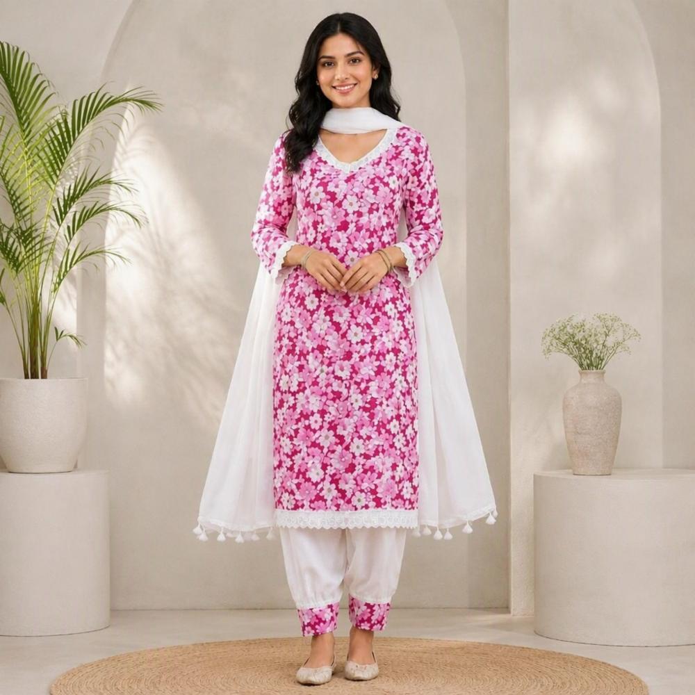 Womenâs Pink Khadi Cotton Kurti Pant Set