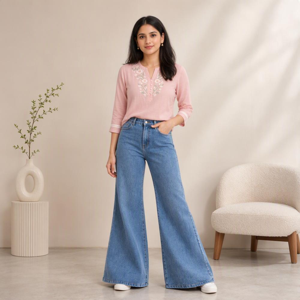 RIEVERA Womenâs Baggy Wide-Leg Jeans