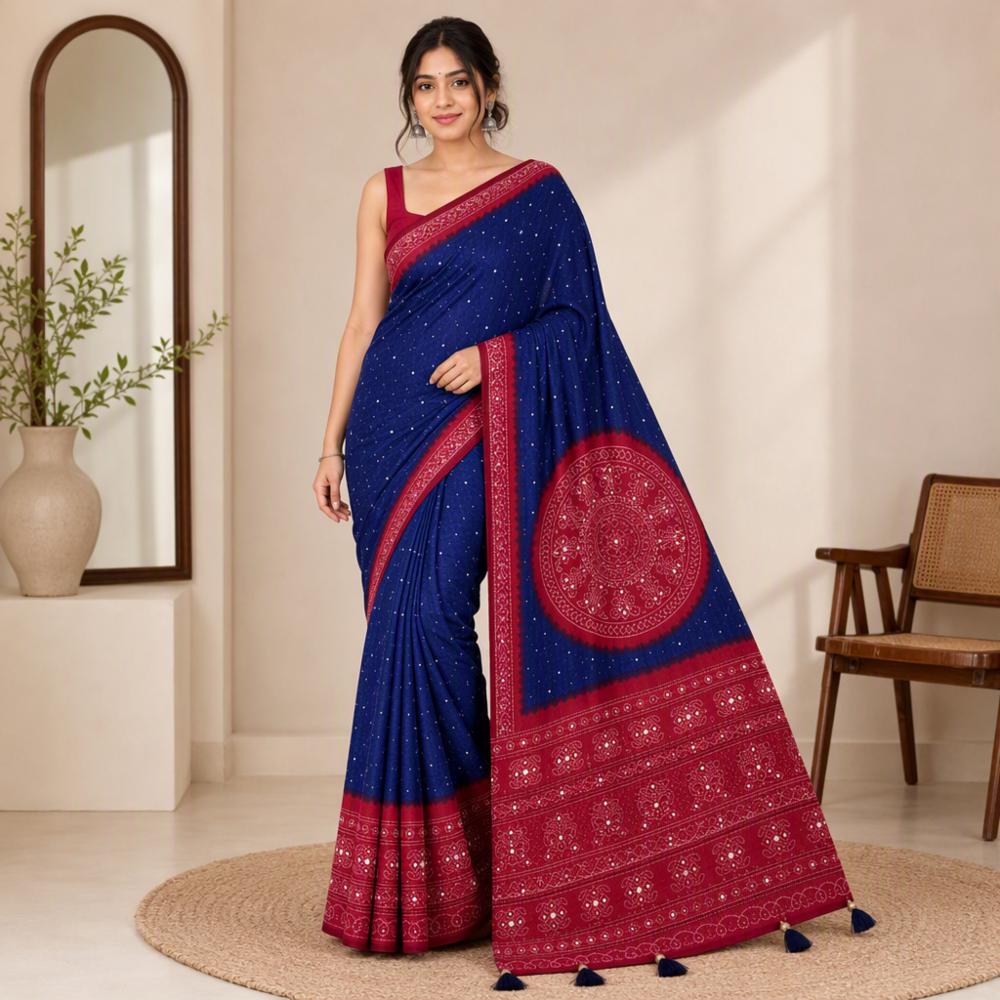 Exclusive Slub Cotton Embroidered Saree with Blouse Piece