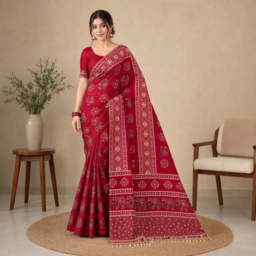 Pure Arjakh Satin Viscose Silk Designer Mirror Work Saree