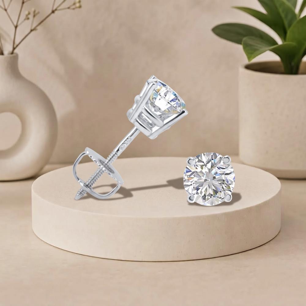 1 Ct Moissanite Diamond Stud Earrings in 925 Silver, GRA-Certified, Round-Cut