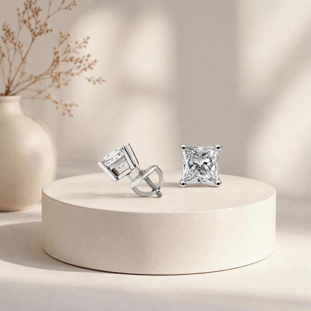 Princess Cut Moissanite Stud Earrings in 925 Silver