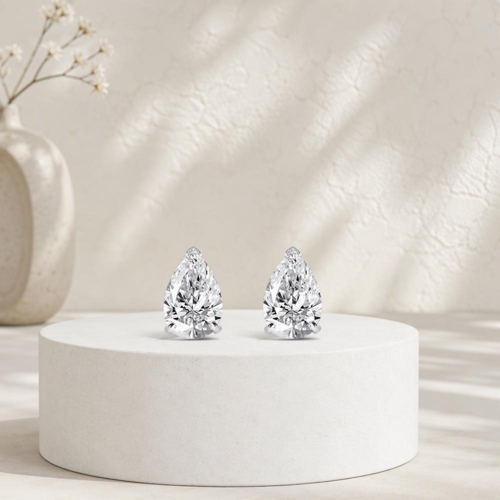 Pear Cut Moissanite Diamond Stud Earrings in 925 Silver
