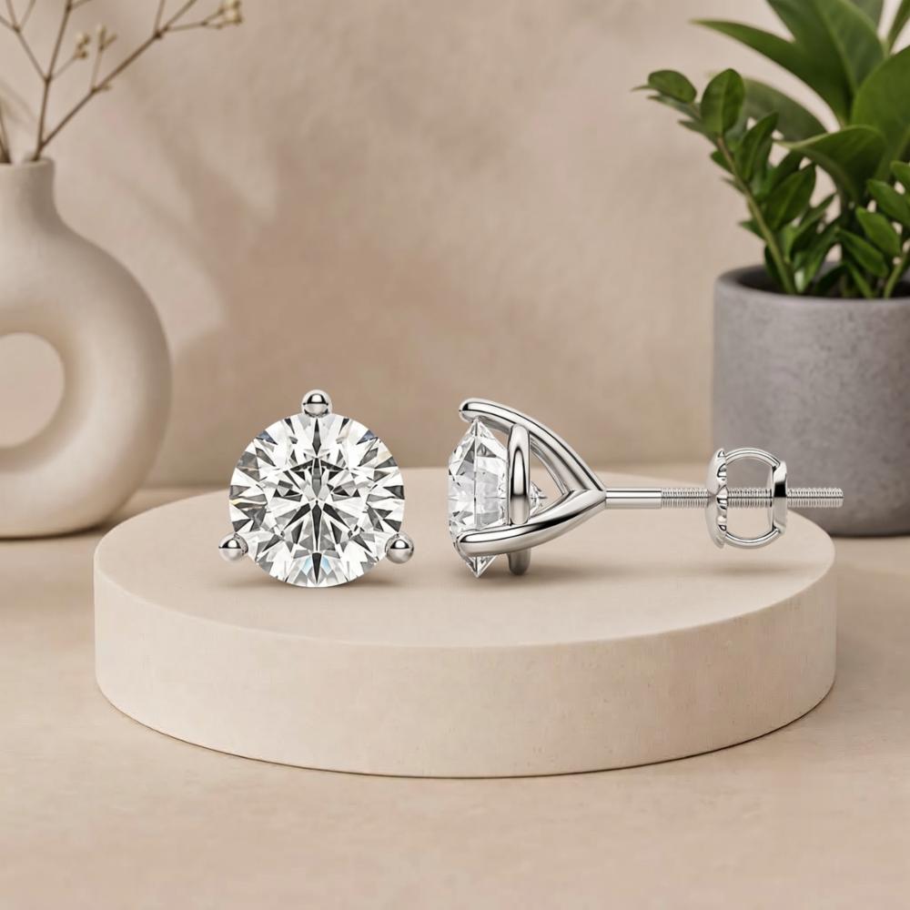 Round Cut Moissanite Diamond Stud Earrings in 925 Silver