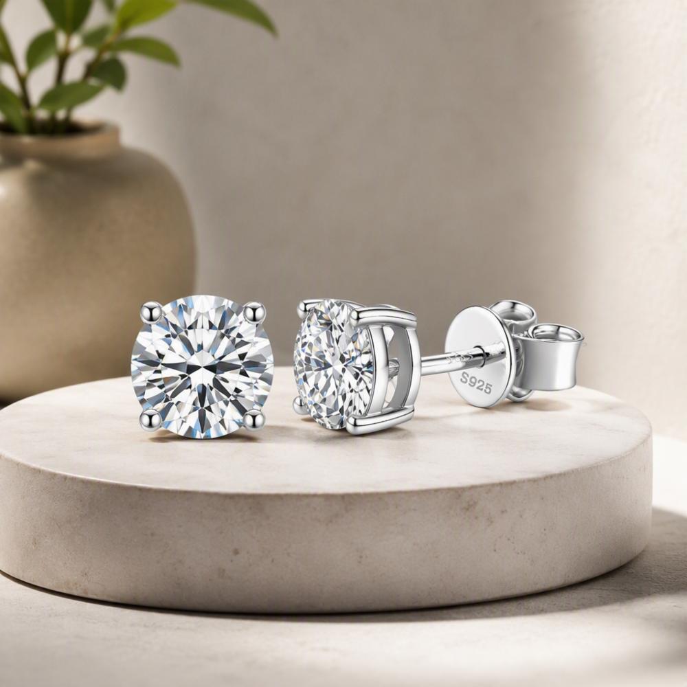 Moissanite Stud Earrings in 925 Sterling Silver with White Gold Plating
