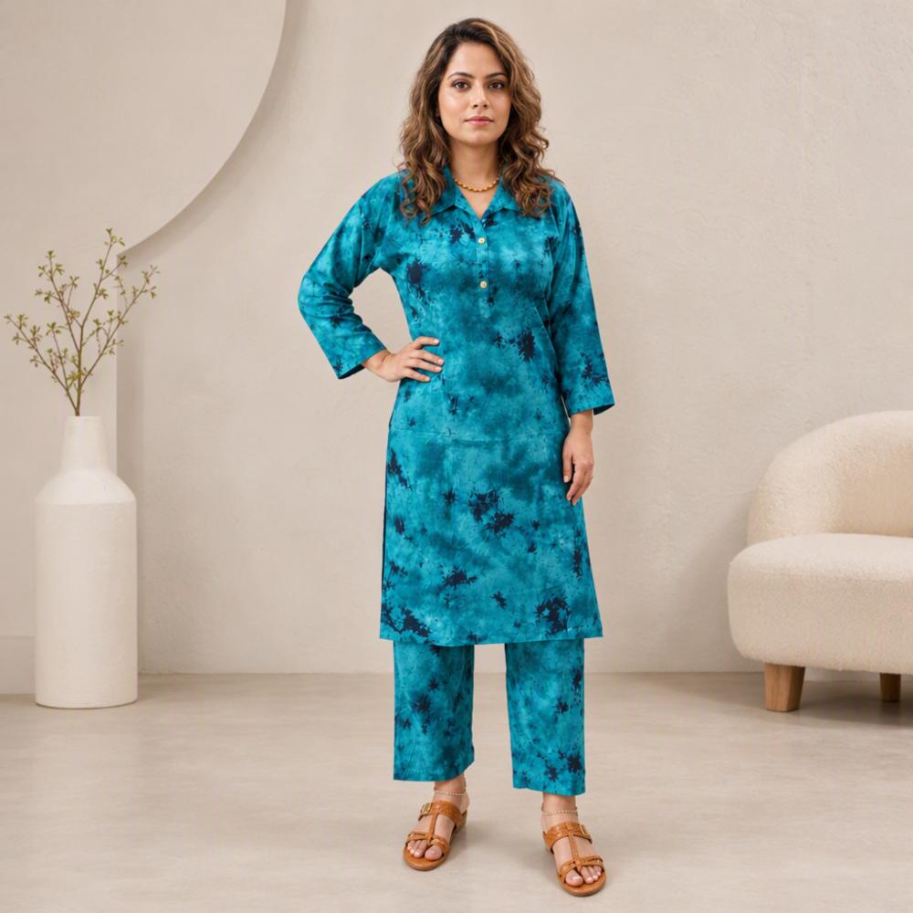 Green Rayon Foil Print Co-Ord Set