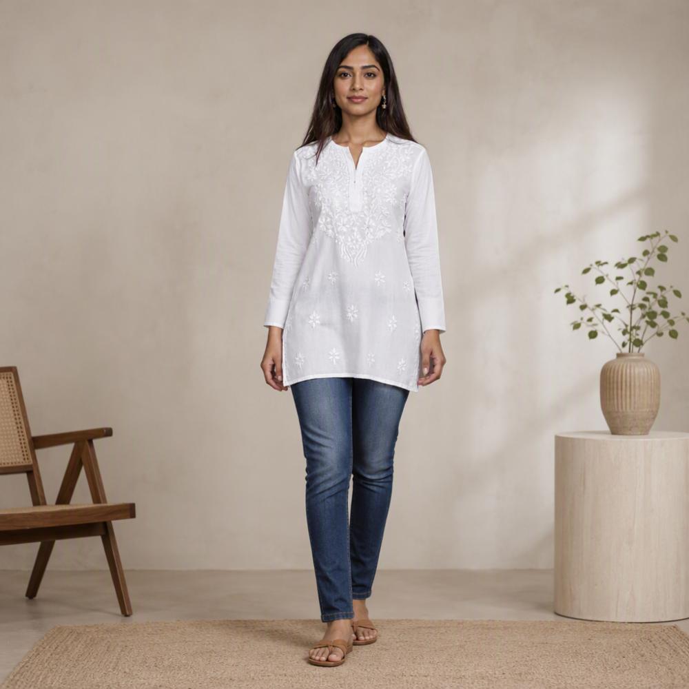 Lucknowi Chikankari Handwork Short Kurti