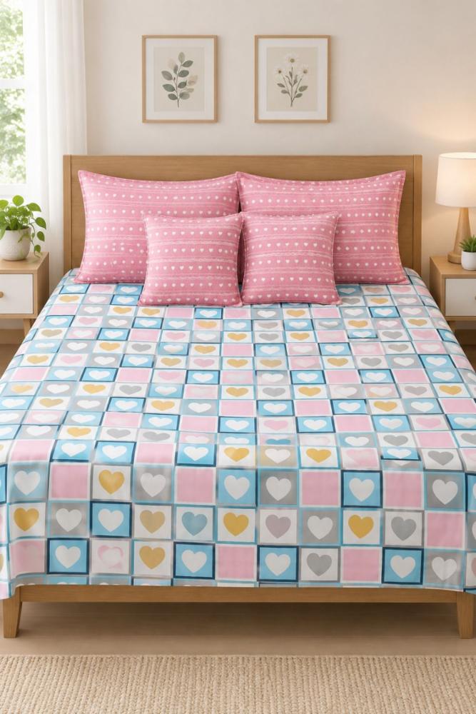 5-Piece Floral Double Bedsheet Set with Pillow & Cushion Covers
