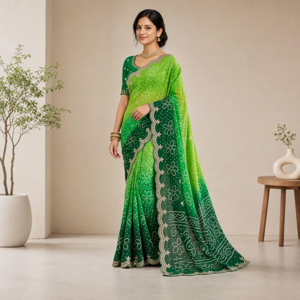 Georgette Bandhej Saree with Running Blouse