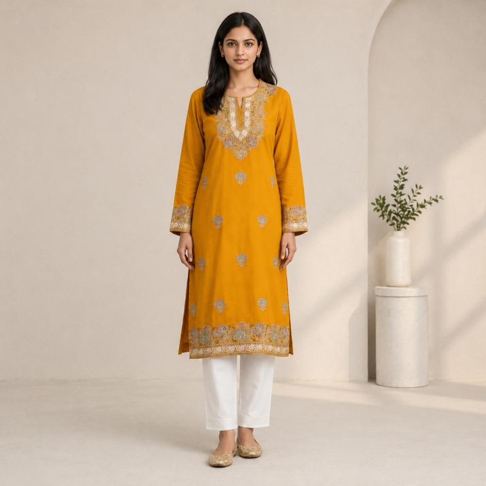 Cotton Kurti with Kashmiri Aari Work 