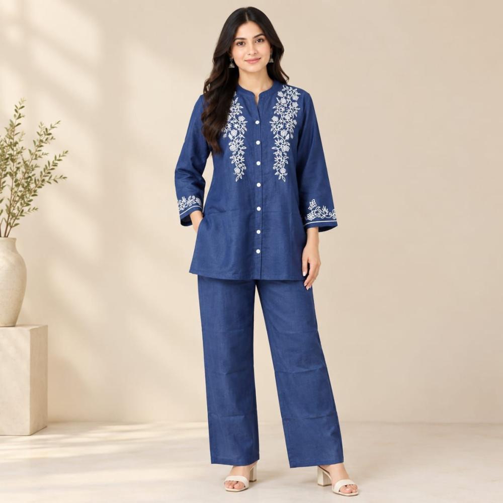 Denim Plus Size Stitched Cordset for Women