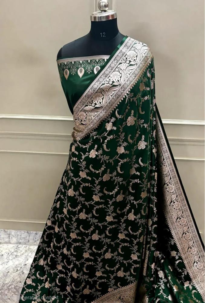 Banarasi Mashru Kattan Silk Zari Woven Saree With Blouse Piece