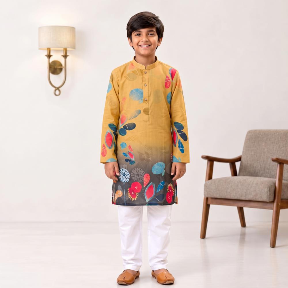 Boys Printed Kurta Pajama Rayon Cotton Blend