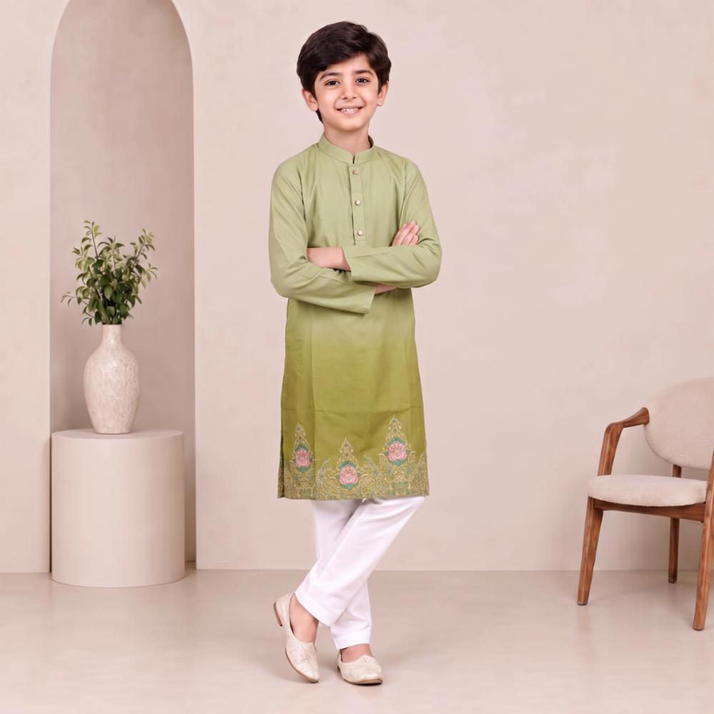 Boys Printed Kurta Pajama Rayon Cotton Blend