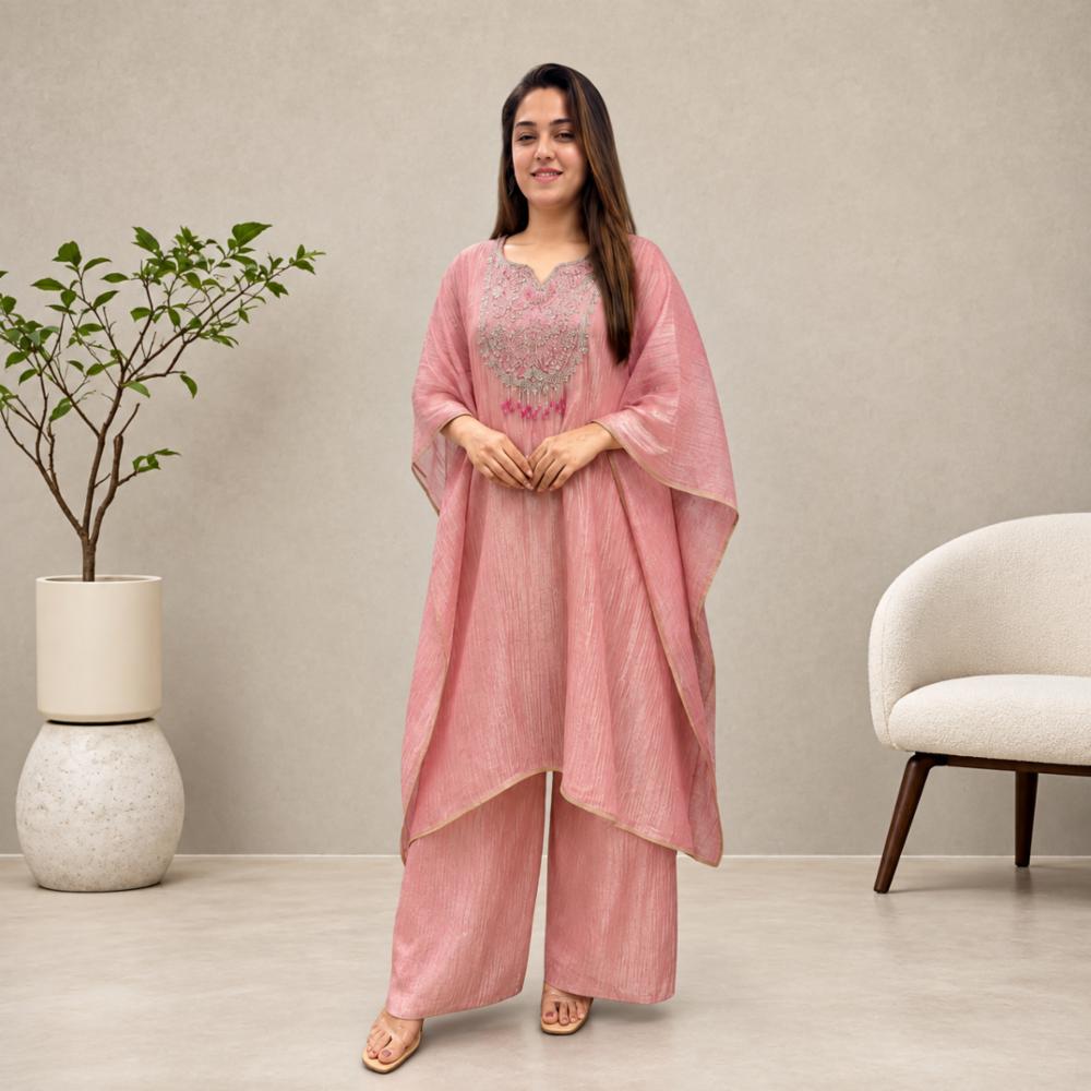Salsa Fabric Kaftan with Handwork and Pant Set