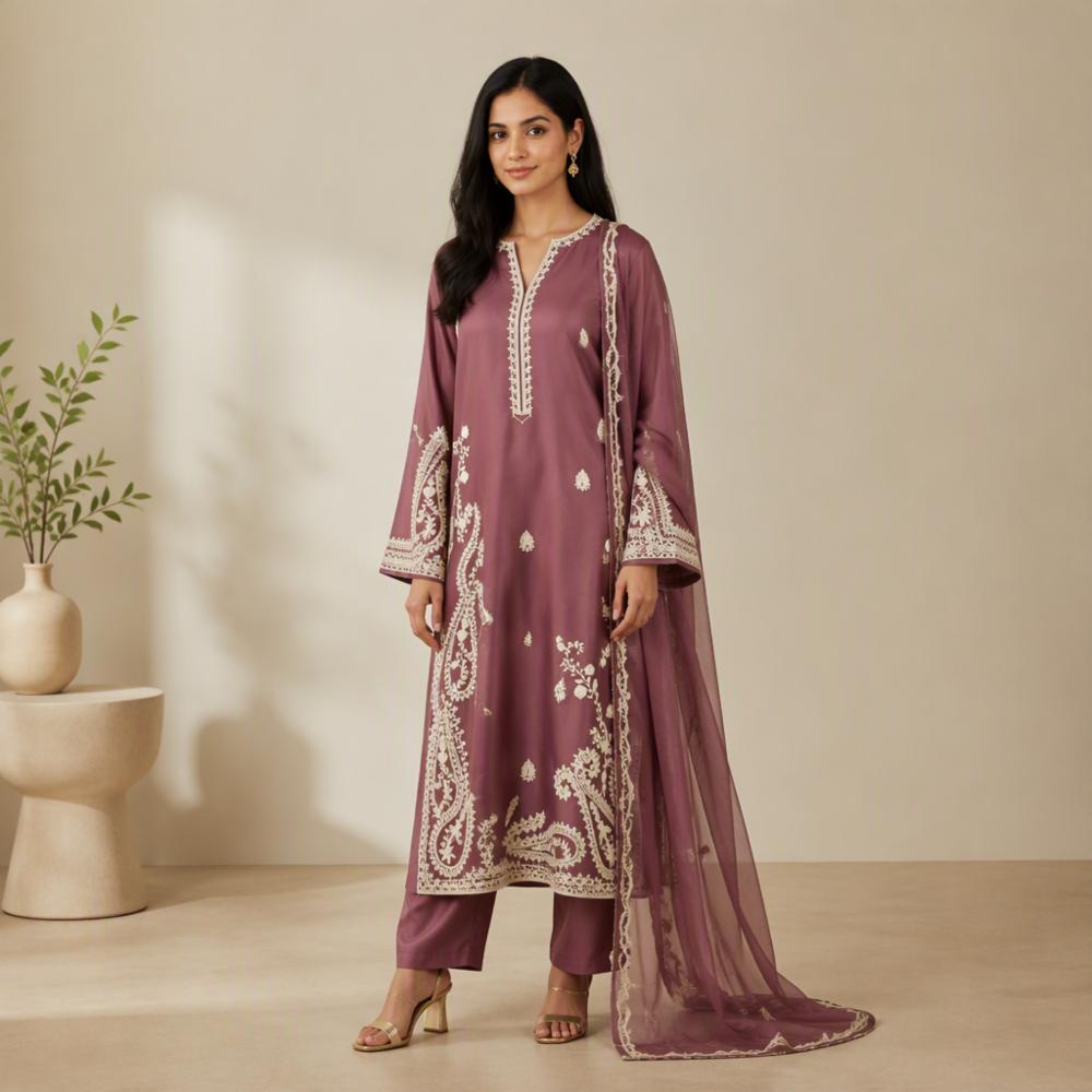 Pakistani Pure Cotton Embroidered 3 Piece Set with Embroidered Dupatta