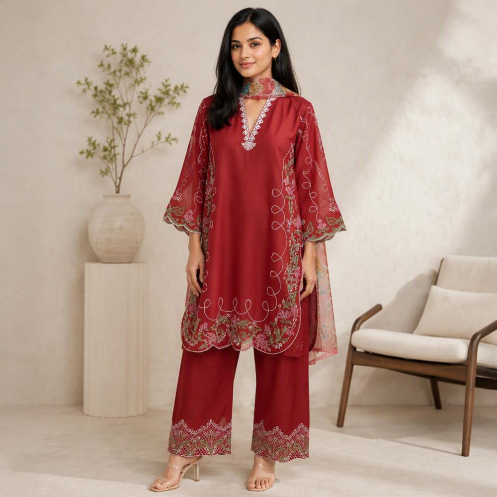 Pakistani Embroidered 3 Piece Suit with Digital Printed Dupatta