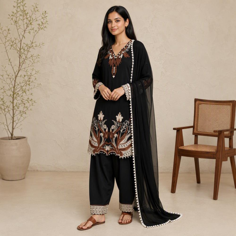 Lawn Cotton Pakistani 3 Piece Set with Embroidered Cutwork and Dupatta