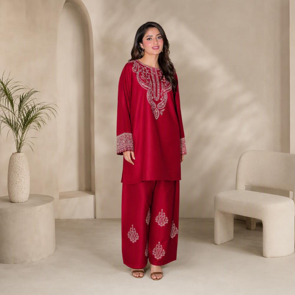 Pakistani Pure Cotton Embroidered 3 Piece Suit with Chiffon Dupatta