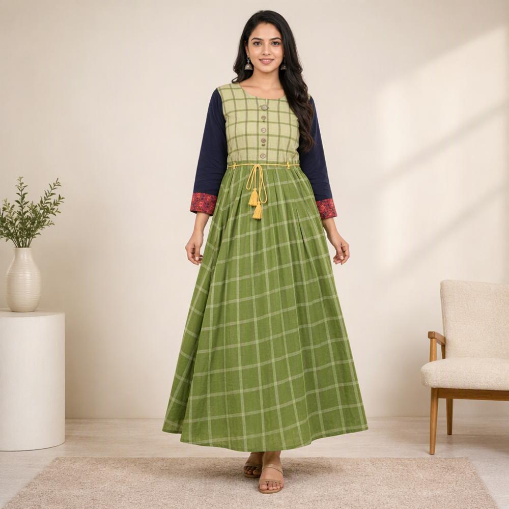 Womenâs Cotton Anarkali Kurti with Waist Dori