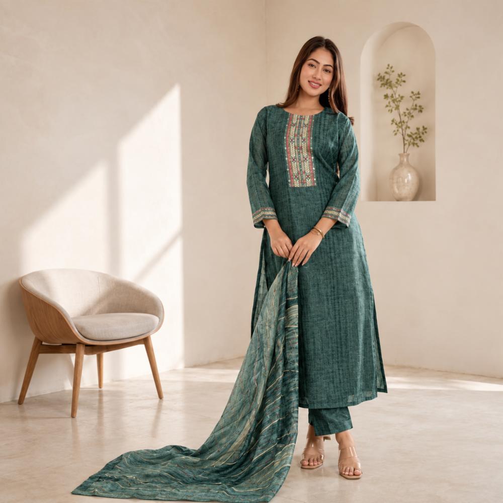 Maheshwari Silk Kurti Pant with Dupatta Set for Women